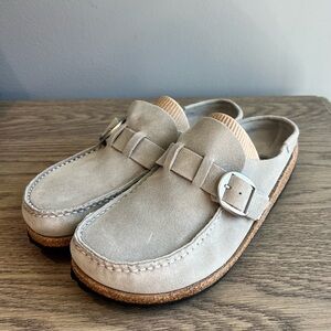 Birkenstock Women's Buckley Suede Mules Stone Coin Mineral Gray Size 41